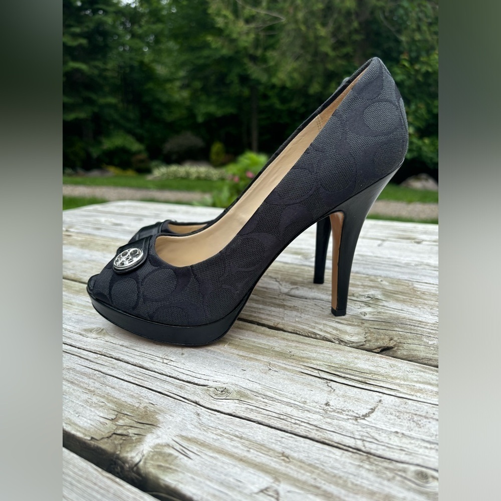 Coach Ana black peep toe platform pumps